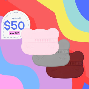 Bundle of 3 Bear Snackies® – Powder Pink, Rust & Grey