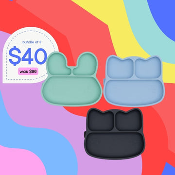 Bundle of 3 Stickie® Plates – Mint Bunny, Powder Blue Cat, Charcoal Cat