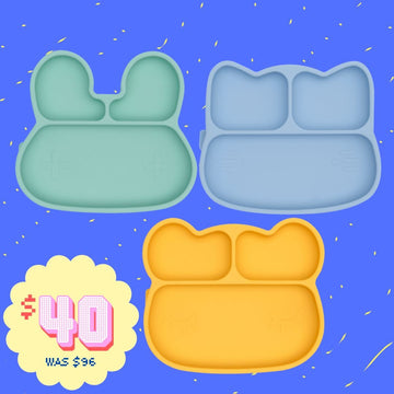 Bundle of 3 Stickie® Plates – Bear, Bunny & Cat (Option 3)