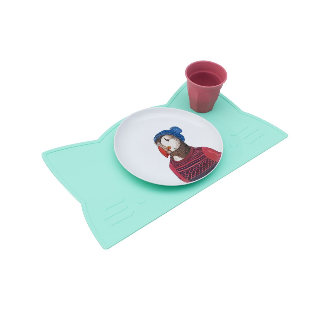 Silicone cat kids placemat in the shade minty green