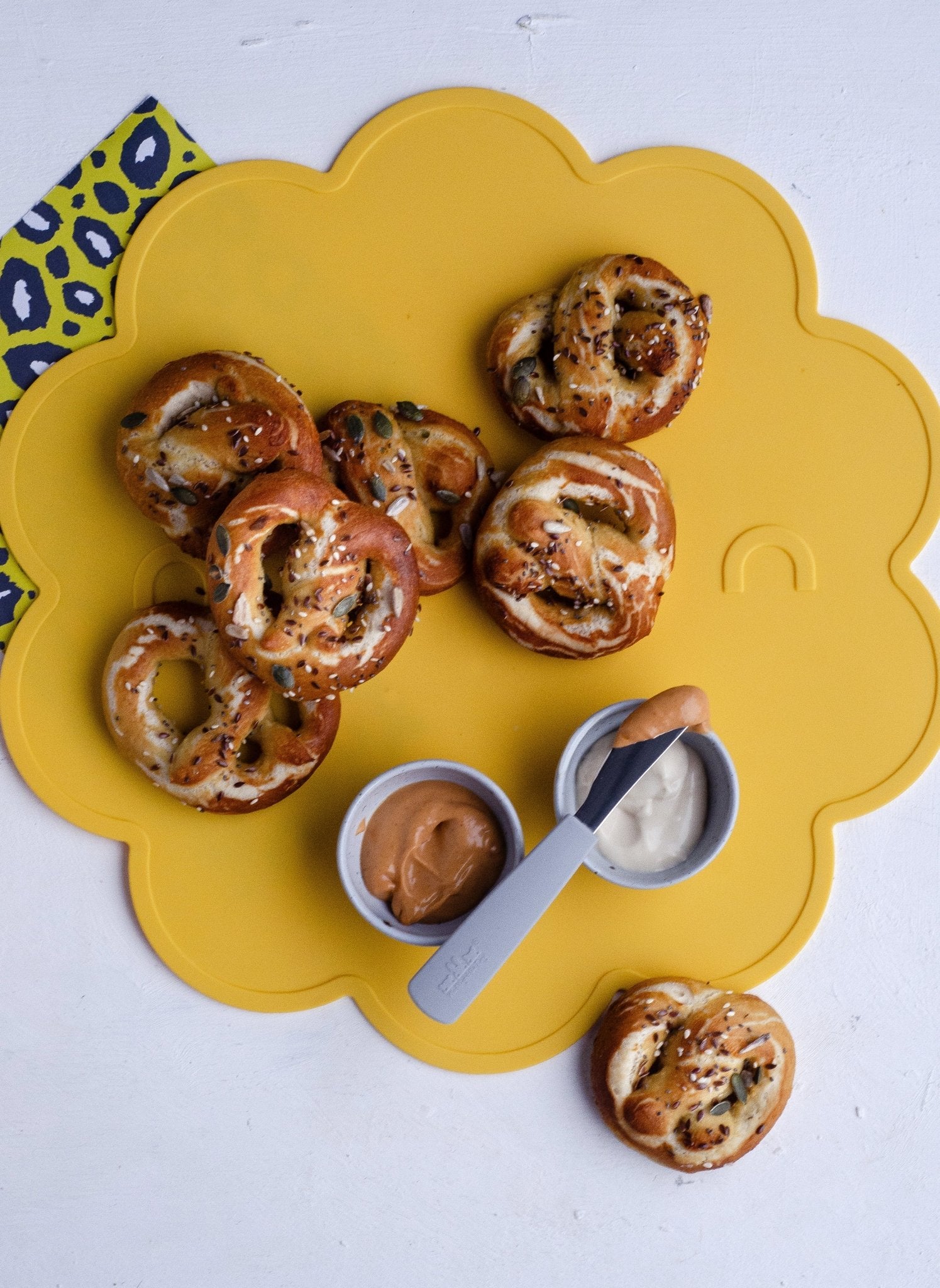 Savoury Seeded Pretzels and Dipping Sauce