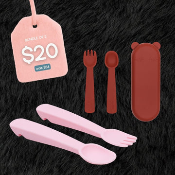 Bundle of 2 Feedie® Fork & Spoon Sets - Rust & Powder Pink