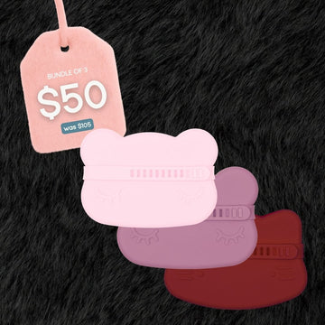 Bundle of 3 Snackies® – Rust Cat, Powder Pink Bear & Dusty Rose Bear