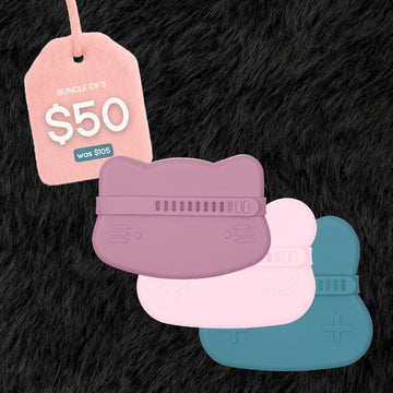 Bundle of 3 Snackies® – Powder Pink Bear, Blue Dusk Bunny & Dusty Rose Cat