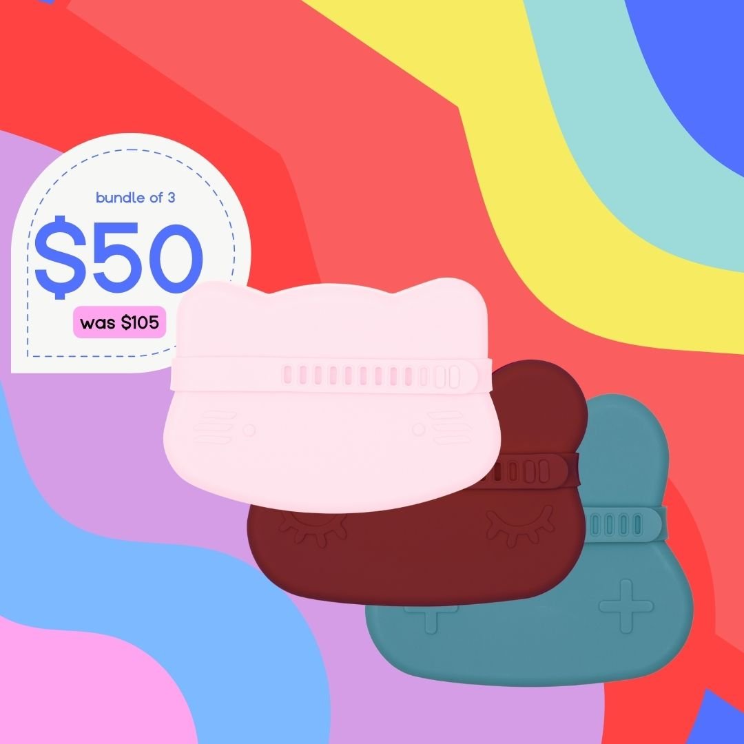 Bundle of 3 Snackies® – Rust Bear, Blue Dusk Bunny & Powder Pink Cat