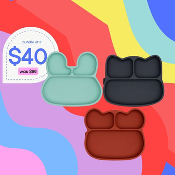 Bundle of 3 Stickie® Plates – Mint Bunny, Charcoal Cat, Rust Bear