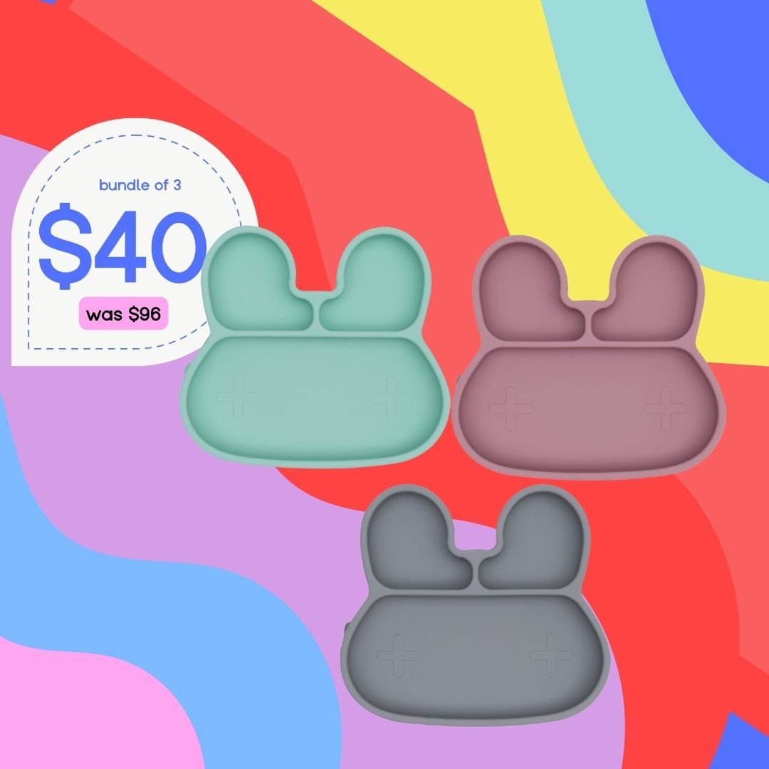 Bundle of 3 Stickie® Plates – Mint, Grey & Dusty Rose Bunny