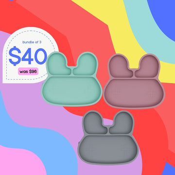 Bundle of 3 Stickie® Plates – Mint, Grey & Dusty Rose Bunny