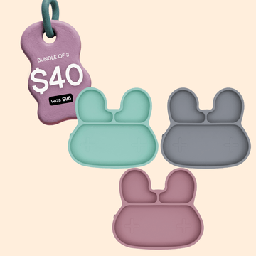 Bundle of 3 Stickie® Plates – Mint, Grey & Dusty Rose Bunny