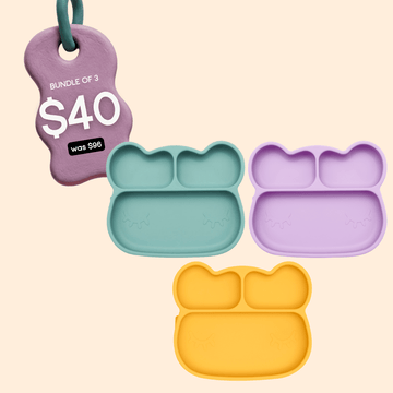 Bundle of 3 Stickie® Plates – Lilac, Pistachio & Yellow Bear