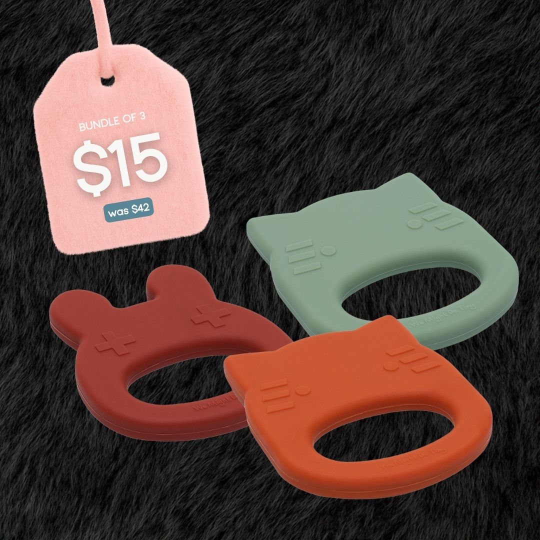 Bundle of 3 Teethers (Rust Bunny, Sage & Burnt Orange Cat)