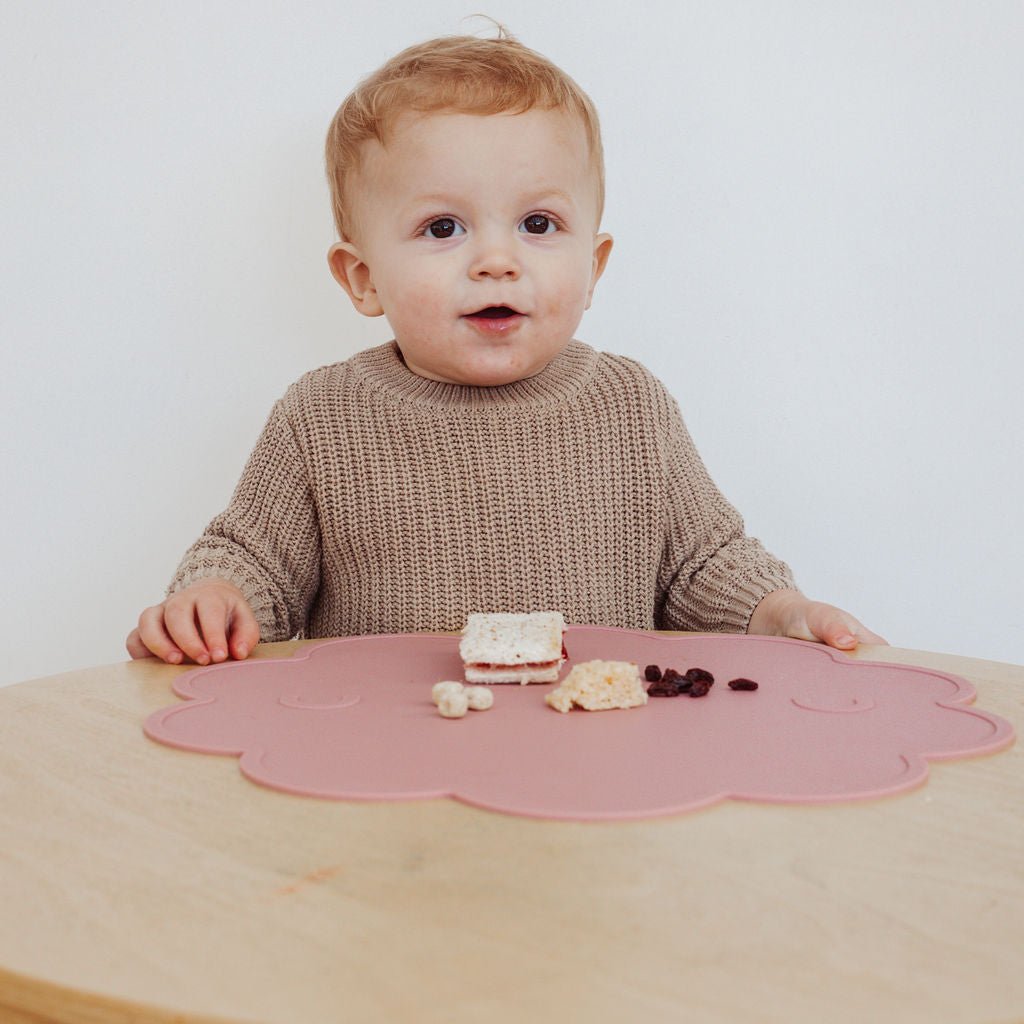 Scalloped Round Placemat for Kids in Dusty Rose
