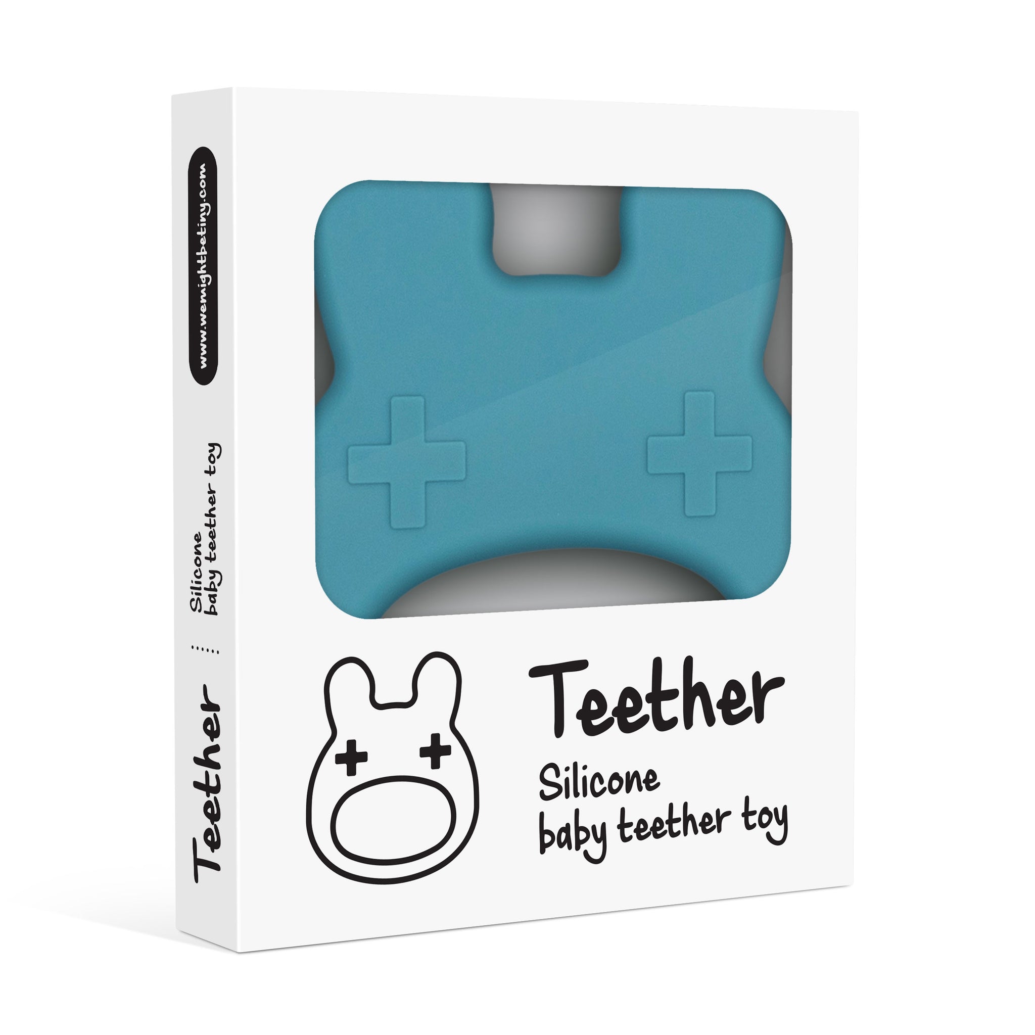 Our silicone bunny teething ring in Blue Dusk