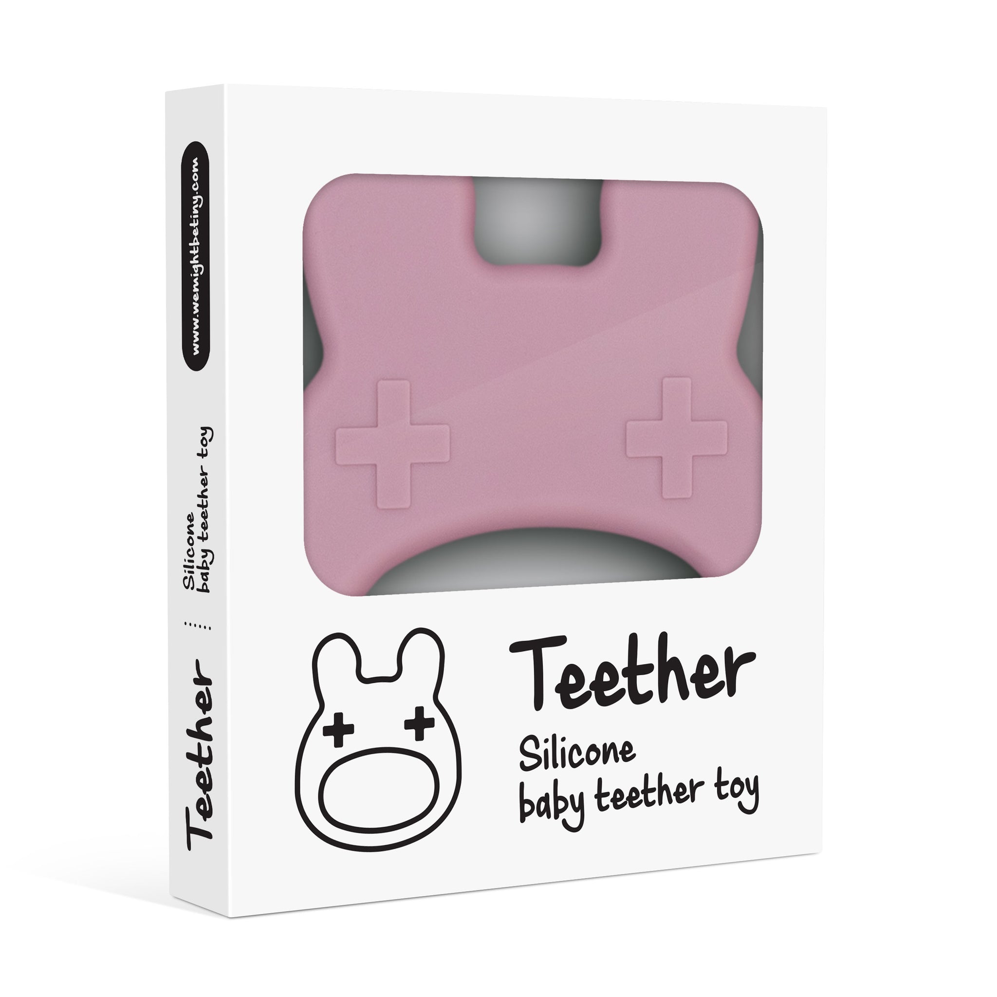 Our silicone bunny teething ring in Dusty Rose