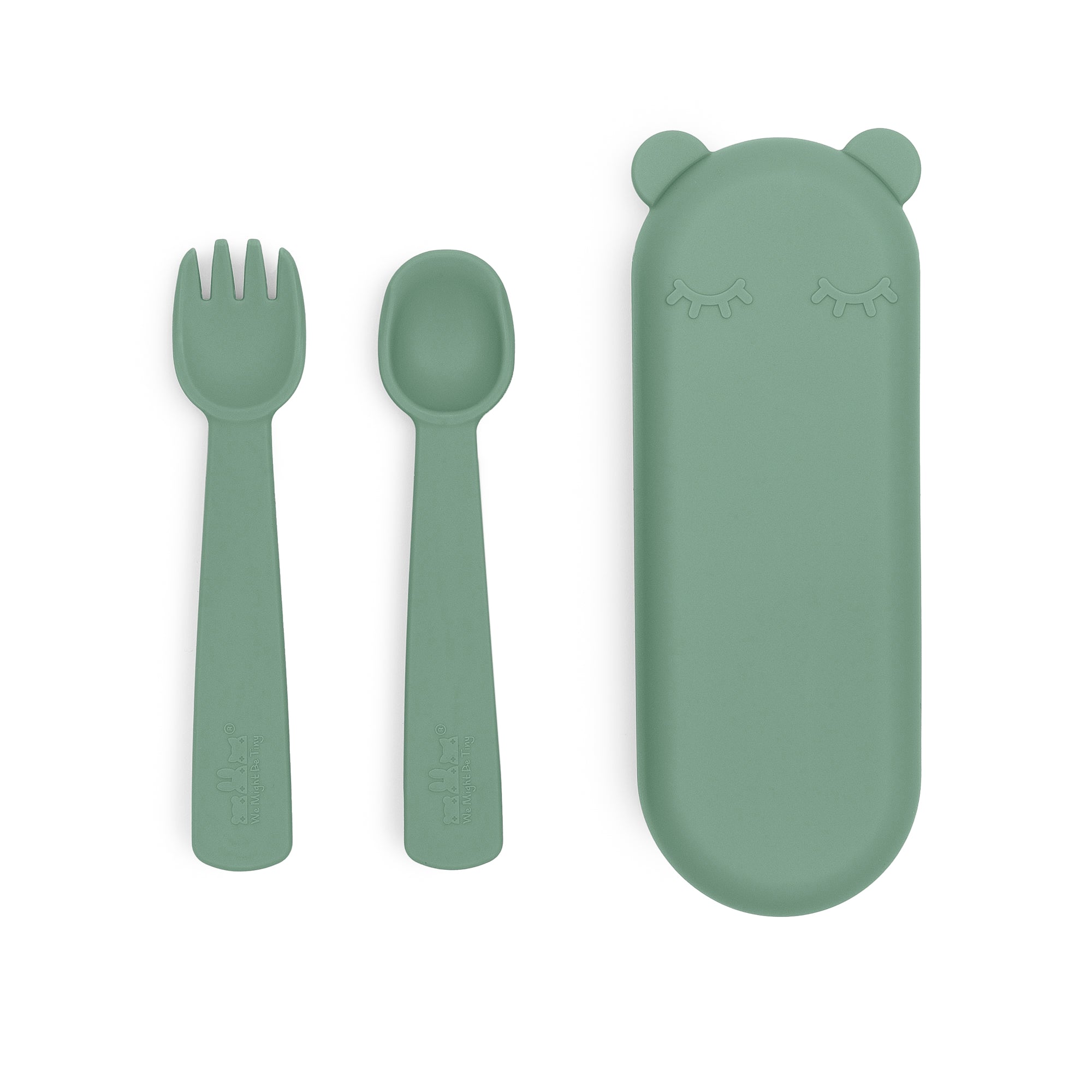 baby cutlery set with case silicone sage