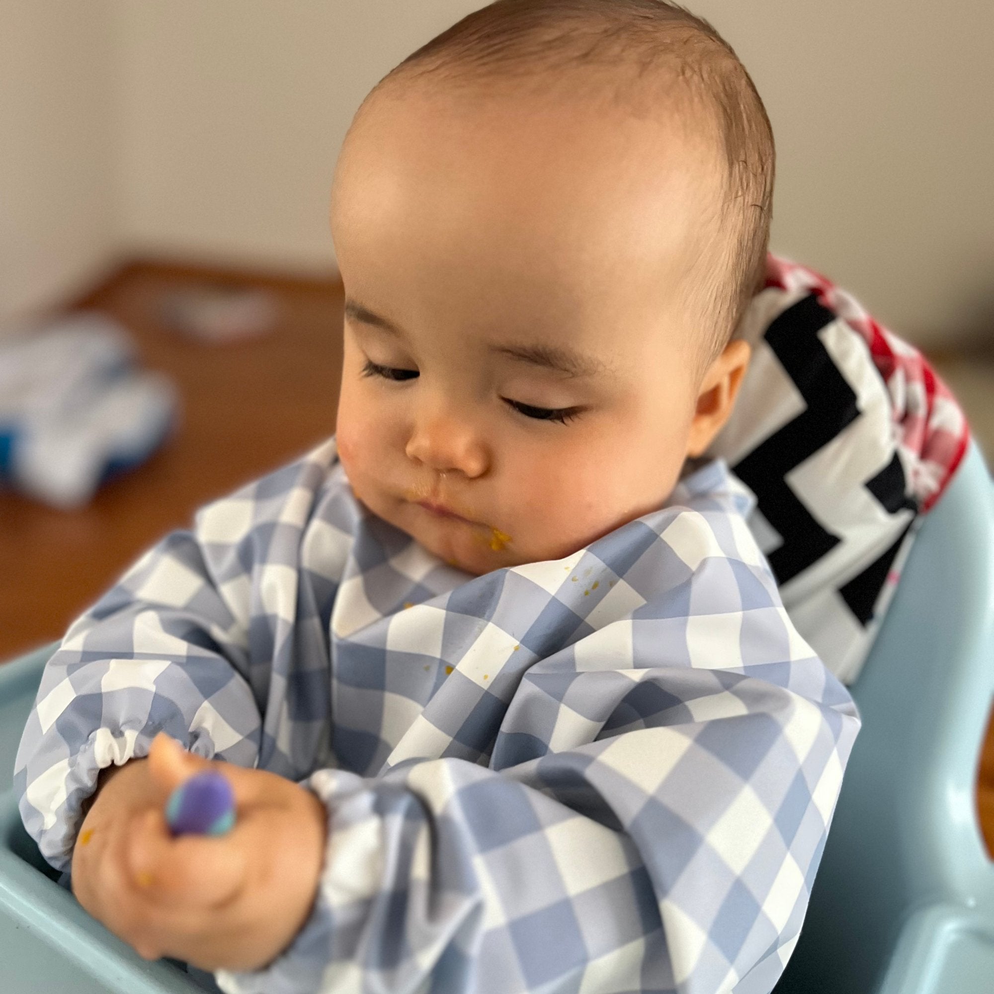 Messie Smock Bib – Blue Gingham (Baby & Toddler)