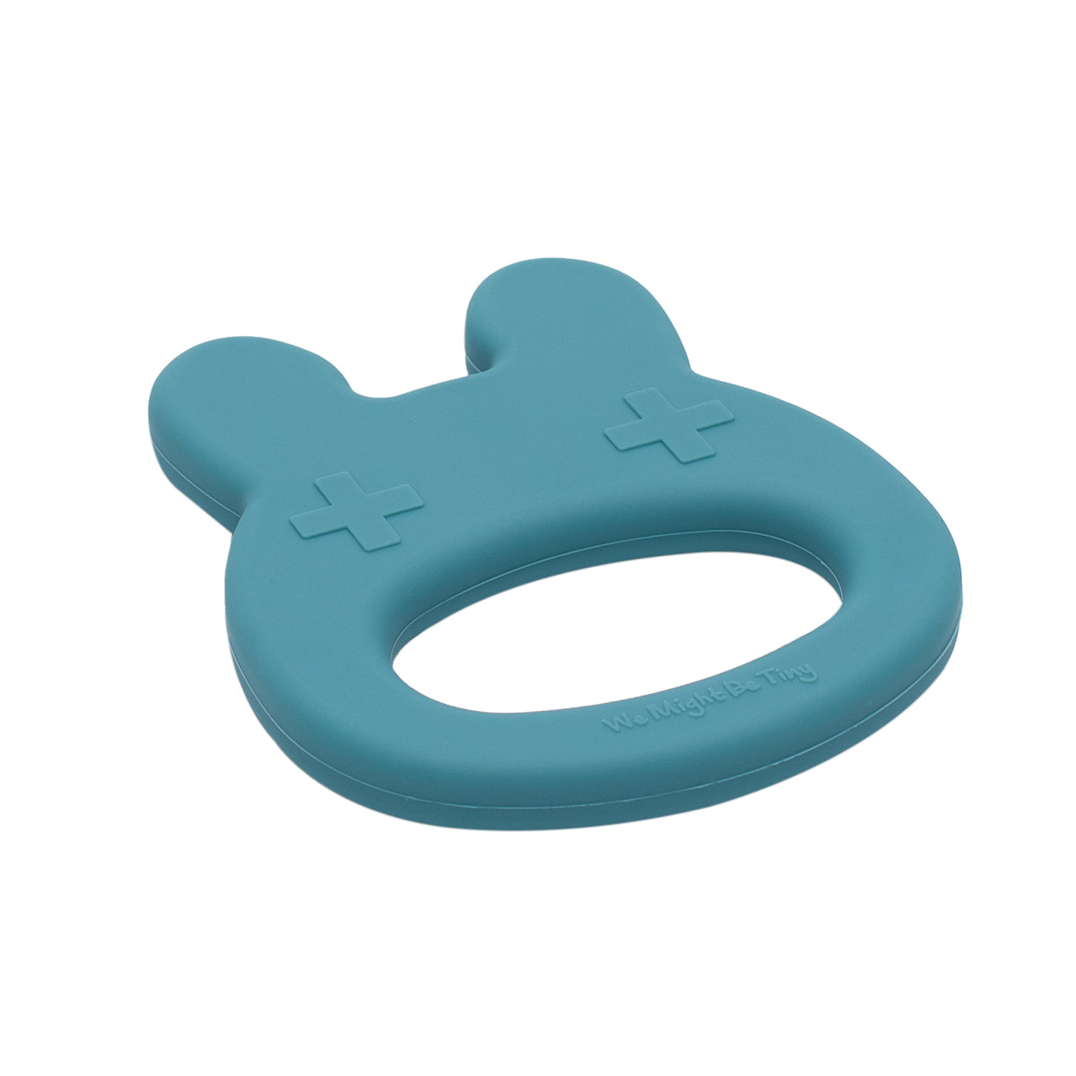 Our silicone bunny teething ring in Blue Dusk