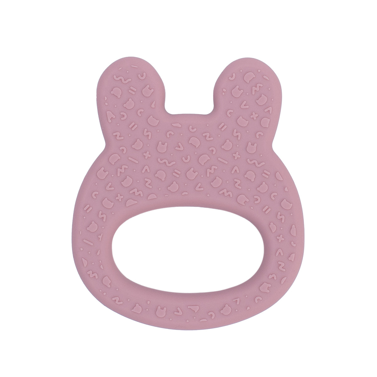 Our silicone bunny teething ring in Dusty Rose