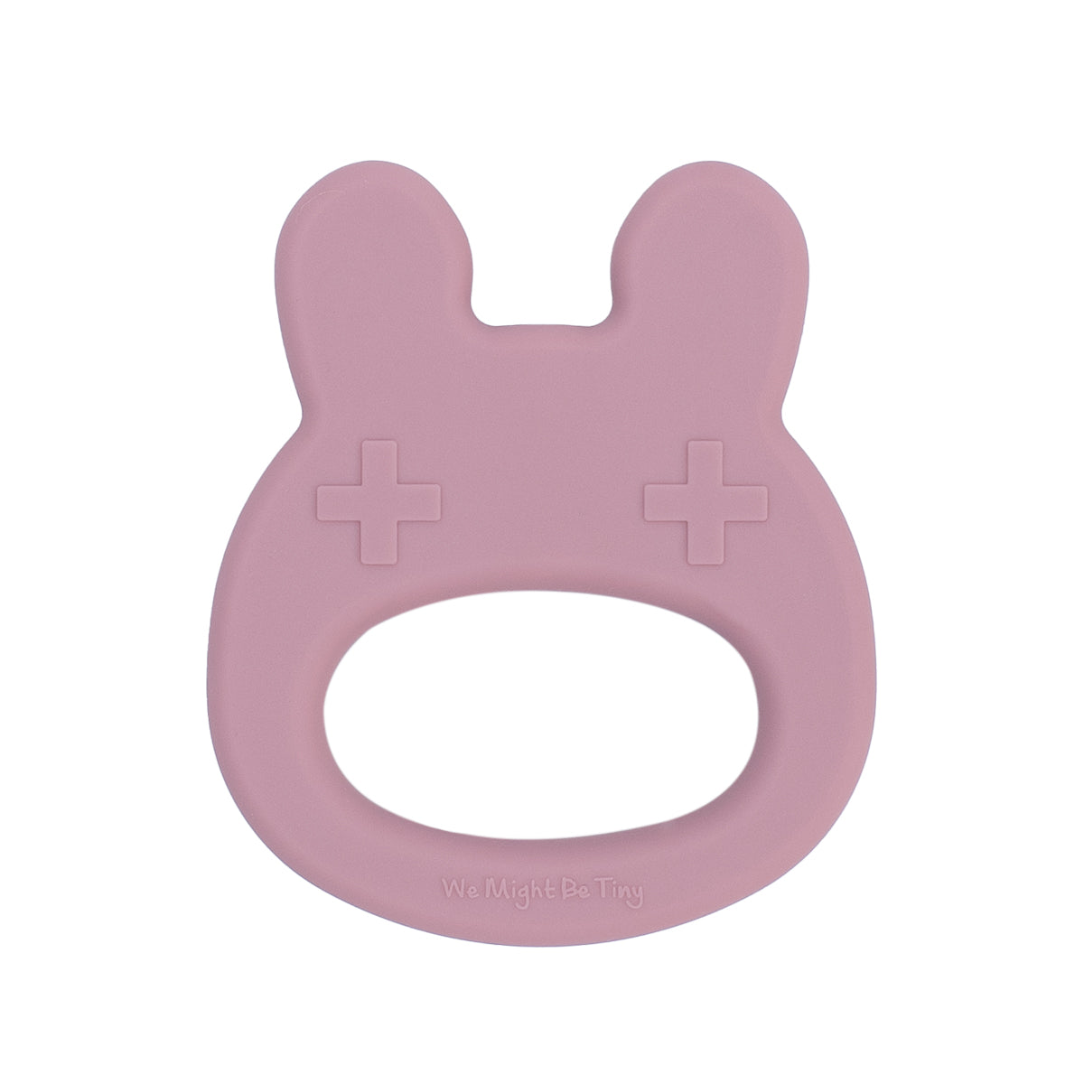 Our silicone bunny teething ring in Dusty Rose