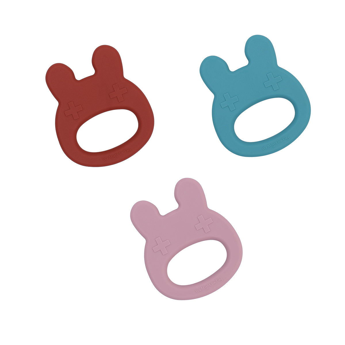 Our silicone bunny teething ring in Blue Dusk
