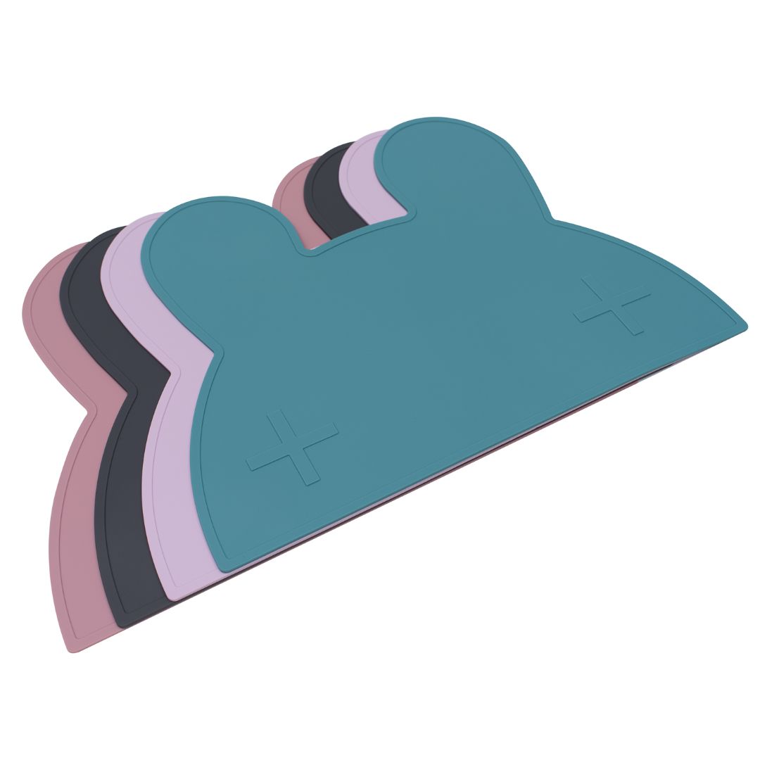 Silicone bunny kids placemat in the shade blue dusk.