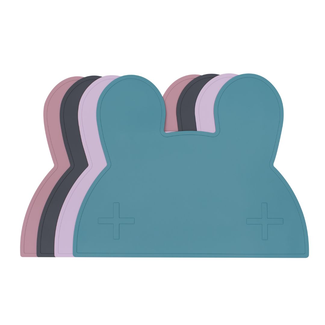 Silicone bunny kids placemat in the shade blue dusk.