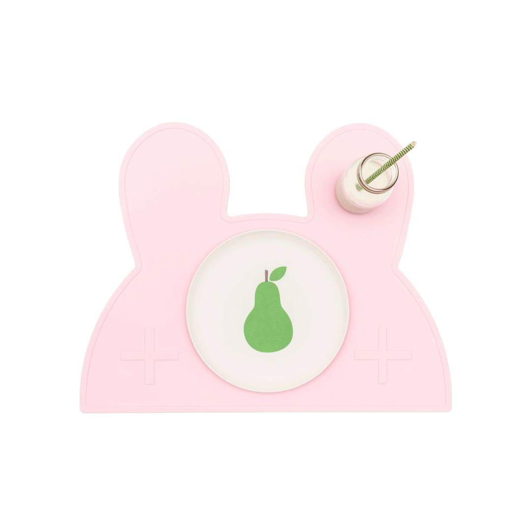Silicone bunny kids placemat in the shade powder pink.