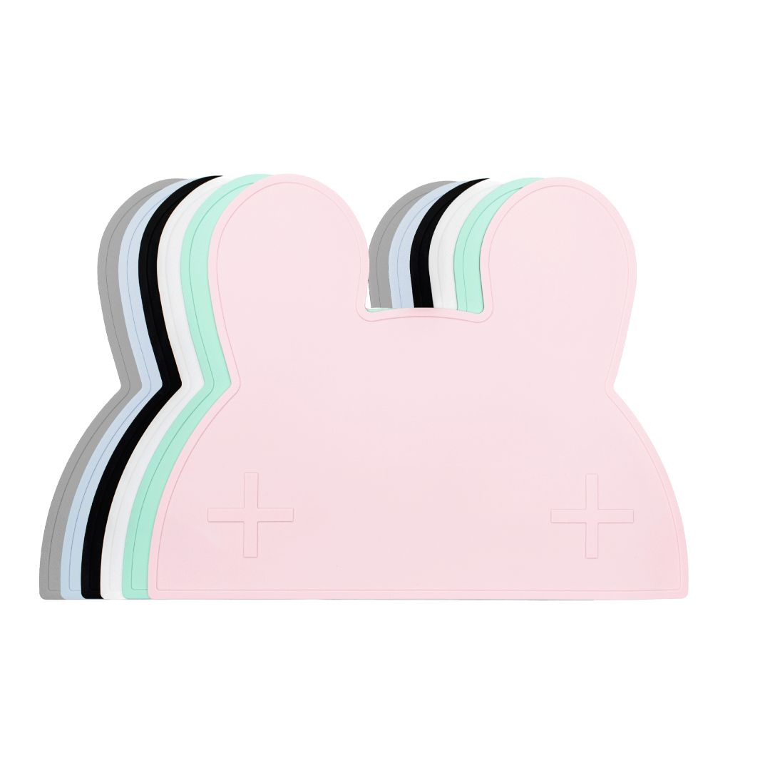Silicone bunny kids placemat in the shade powder pink.