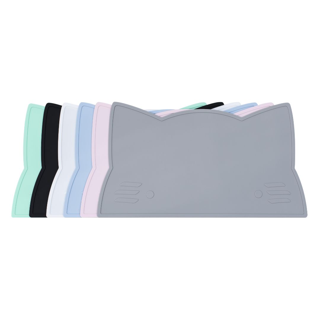 Silicone cat kids placemat in the shade minty green