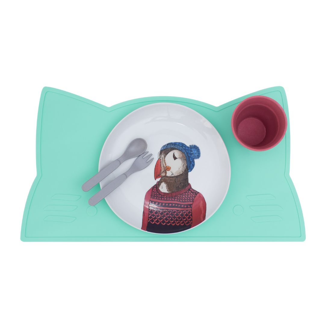 Silicone cat kids placemat in the shade minty green
